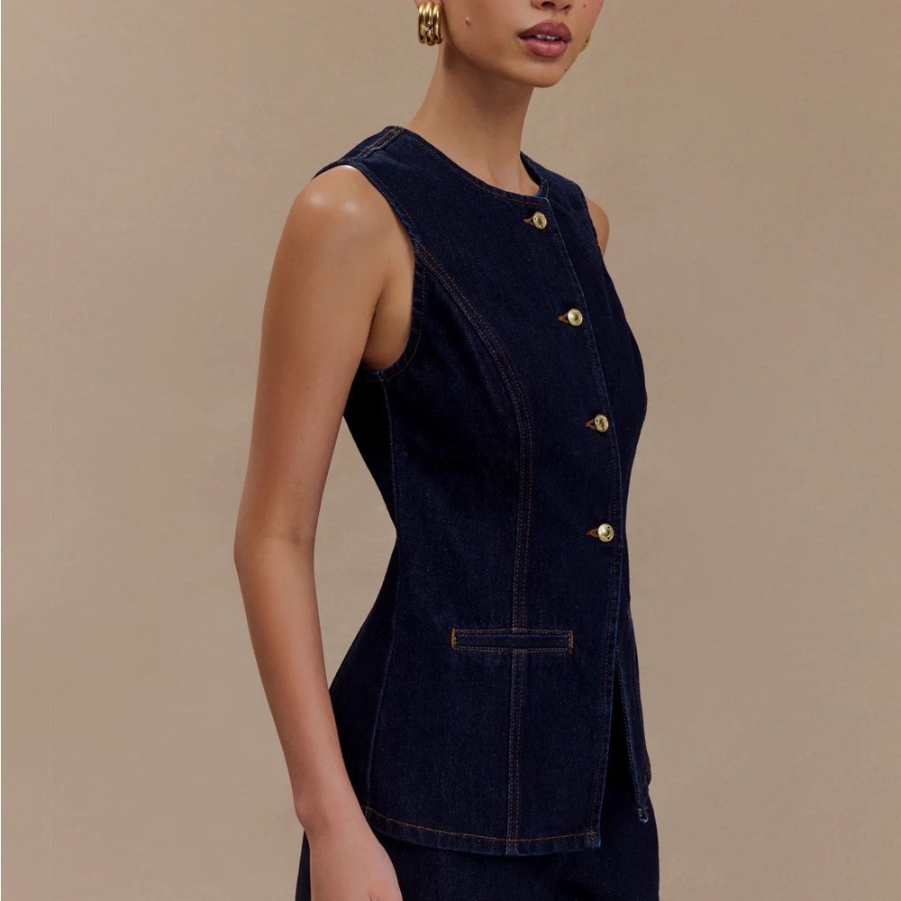 Meshki Abel Denim Button Up Top - Indigo Blue